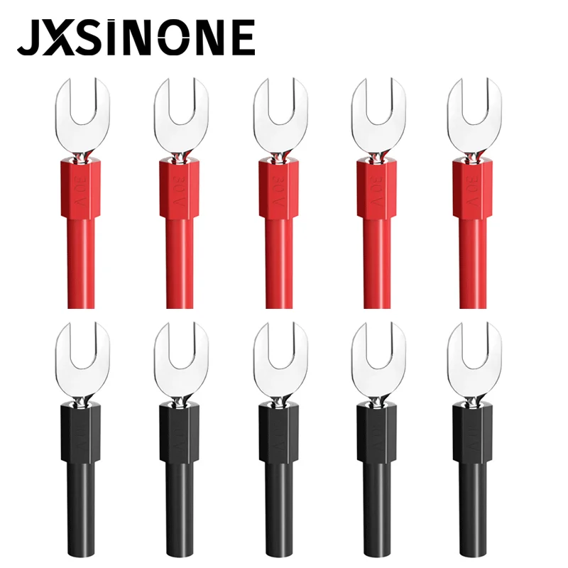 JXSINONE P4003 10 STKS 6mm Spade Plug Naar 4mm Jack Breedte U & Y Type Lassen Insert Harpoen Naar 4mm Banaanstekker 5 Kleuren