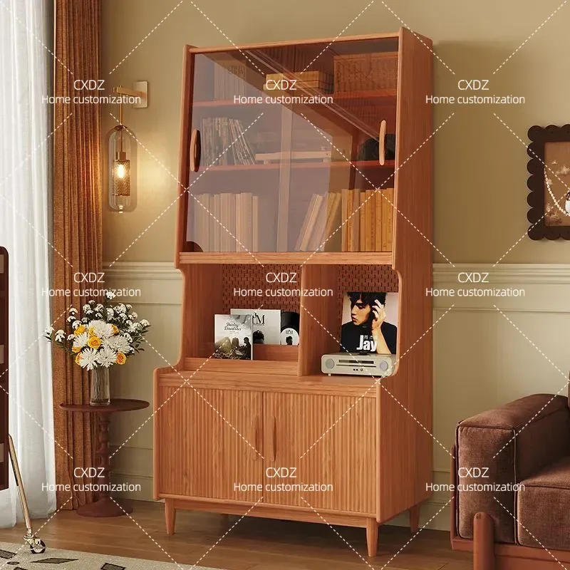 Nordic Integrated Solid Wood Dining Side Cabinet Cherry Wood Wall Mounted Wine Storage Ultra Thin Narrow Console for Small