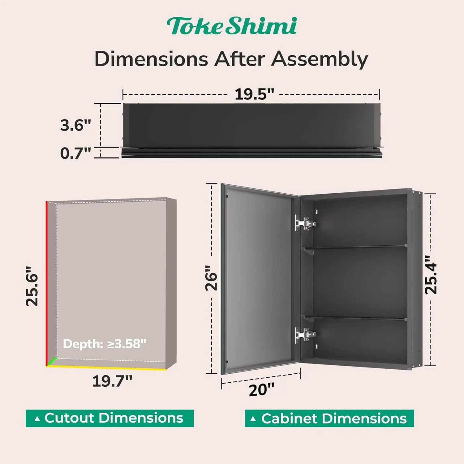 Tokeshimi 20 X 26 Recessed Medicine Cabinet Mirror With Storage Tempered, Aluminum Surface Mount Medicine Cabinet Mirror Black