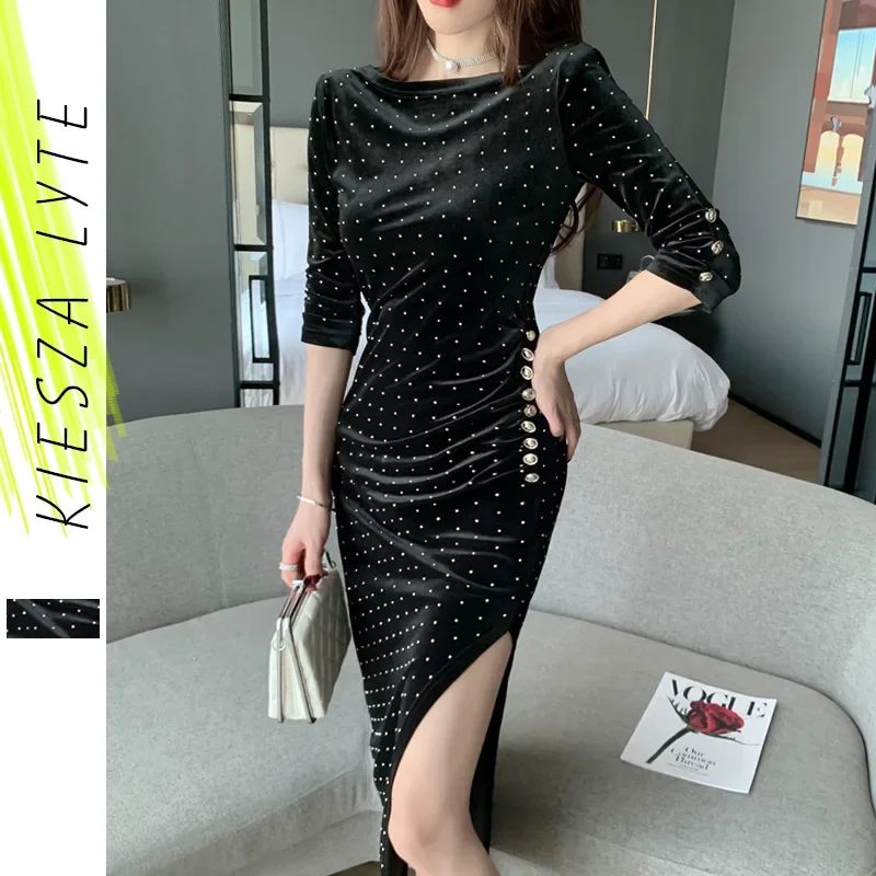 

Women Party Night Dress New Arrival 2024 Black Dot Velvet Dot Half Sleeve Slim Evening Club Wear Sexy Dresses Vestidos