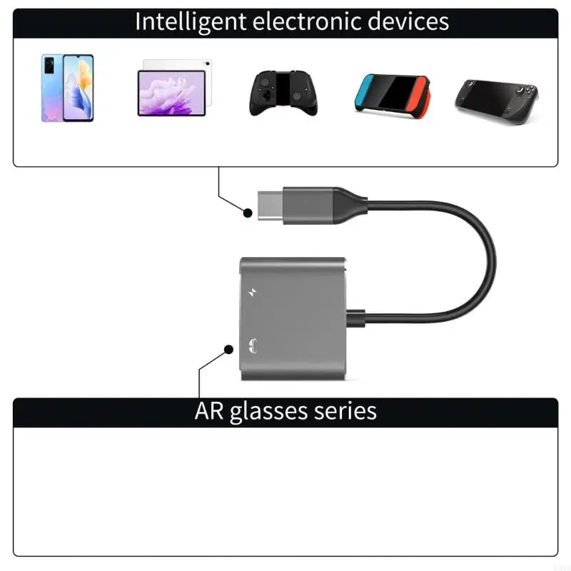 F3MA USB C ไปยังแว่นตา AR และอะแดปเตอร์ชาร์จสำหรับ AIR/2 USB C ถึง AR Glasses Adapter ใช้อะแดปเตอร์ขณะชาร์จ