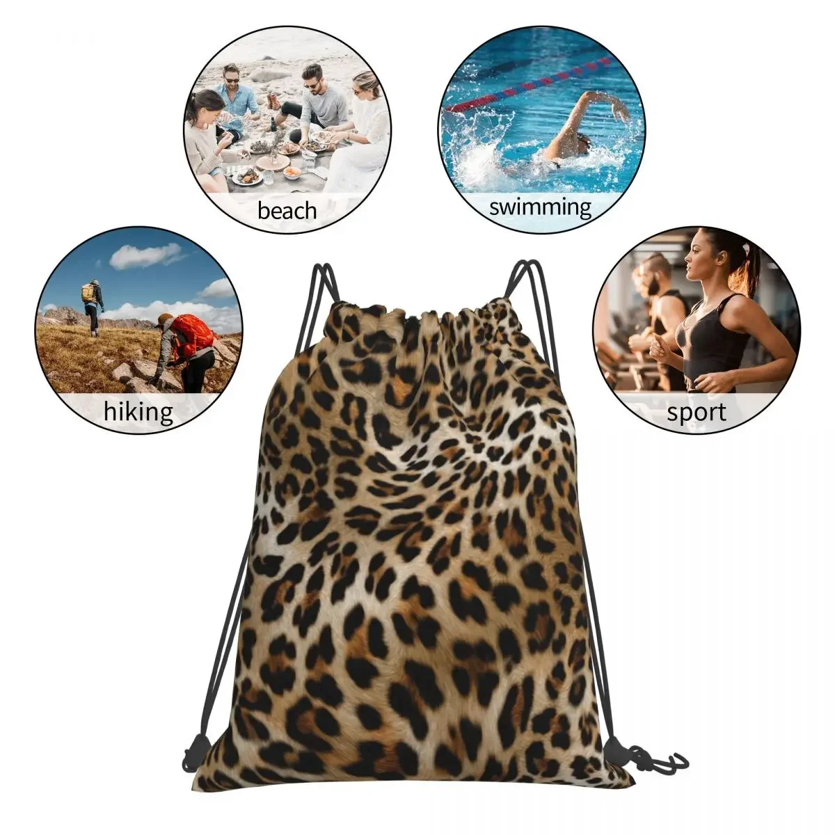 Mochila con patrón de leopardo para estudiantes, bolso deportivo multifunción con cordón, portátil, de viaje