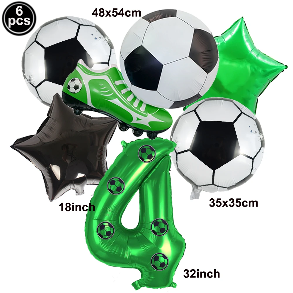 6-delige voetbalballonset met sticker, voetbalverjaardagsdecoratie voor jongens, voetbalthema feestbenodigdheden, voetbalfeestballon