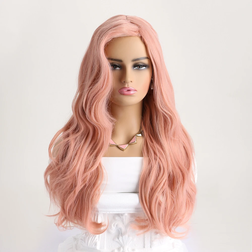 26 Inch Synthetic Black Brown Long Wig For Women Natural Wave Wigs With Bangs  For Daily Halloween
