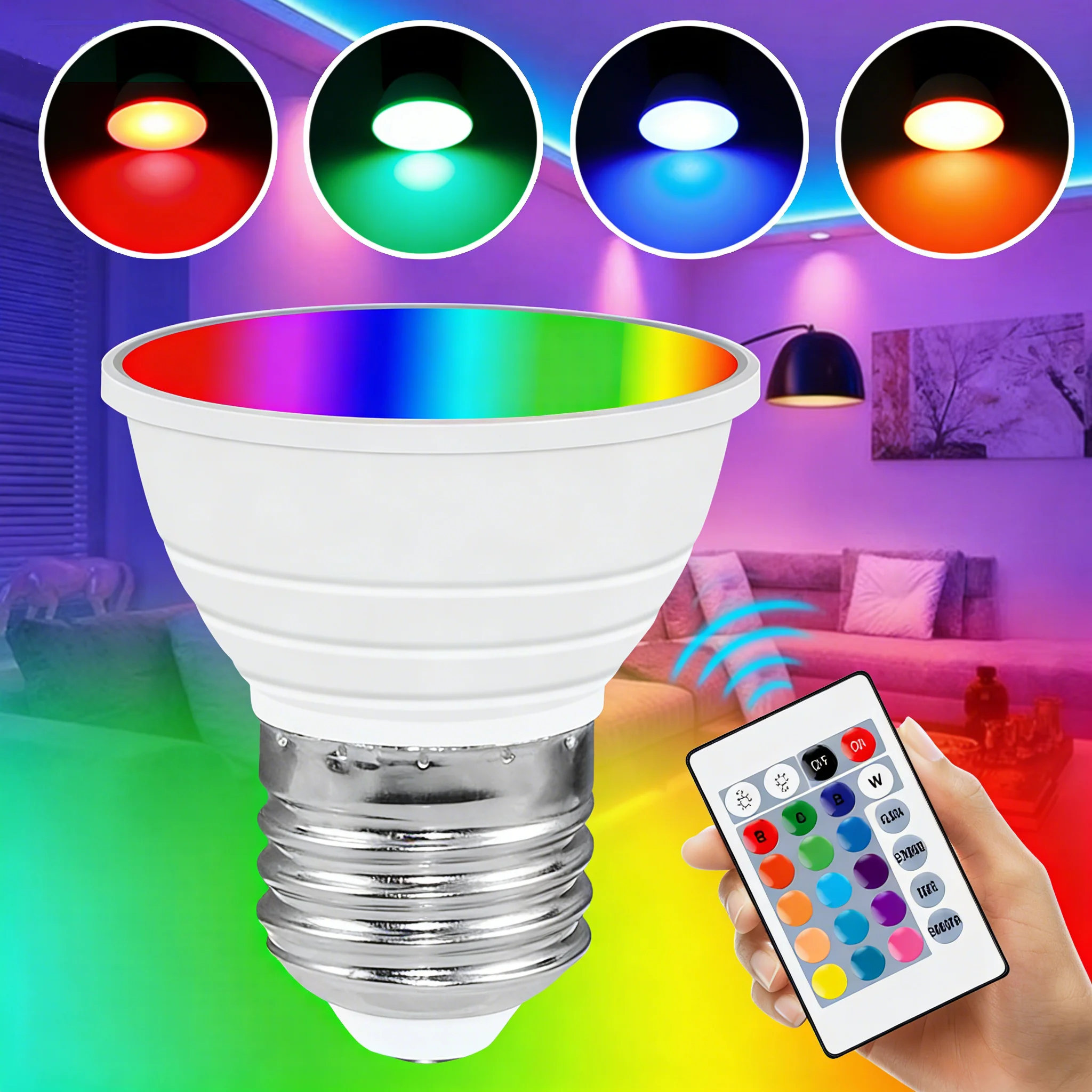 

E27 RGB Bulbs LED Spotlight MR16 AC85-265V Mood Lights GU10 Colorful Lamps Bulb 16Colors Change 24-Key Remote Control GU5.3