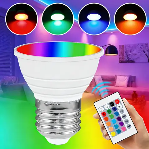 E27 RGB Bulbs LED Spotlight MR16 AC85-265V Mood Lights GU10 Colorful Lamps Bulb 16Colors Change 24-Key Remote Control GU5.3