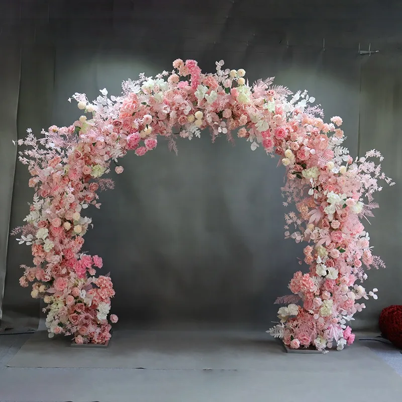 

Wedding wrought iron pink double-sided full flower arch shelf semi-circular arch wedding scene decoration background flower door
