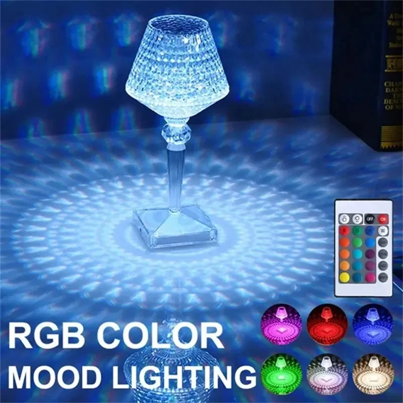 

LED Dimond Crystal Table Lamp Wine Cup Shape 3/16 Color Light USB Power Rechargeable Dimmable Night Light for Desk Bedroom