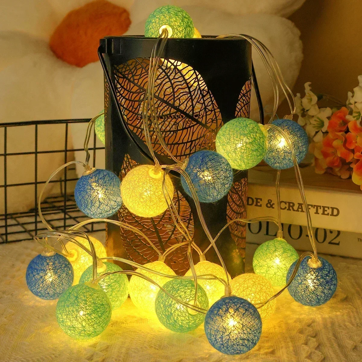 20LED Ball String Lights Lantern Rattan Battery or USB Control Wedding Christmas Decor Lighting Home Party Garden Ornament Lamps