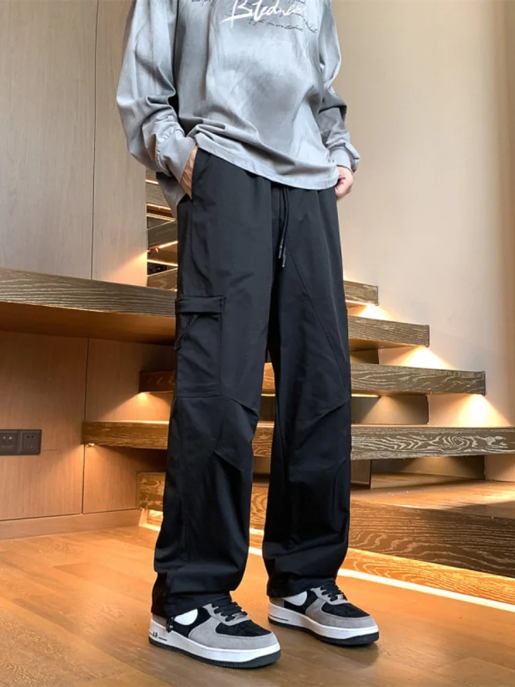 

Casual Men's Workwear Pants Multi-ket Straight Leg Fold-Design Spring Autumn Faionable Youthful Sle Long Trousers