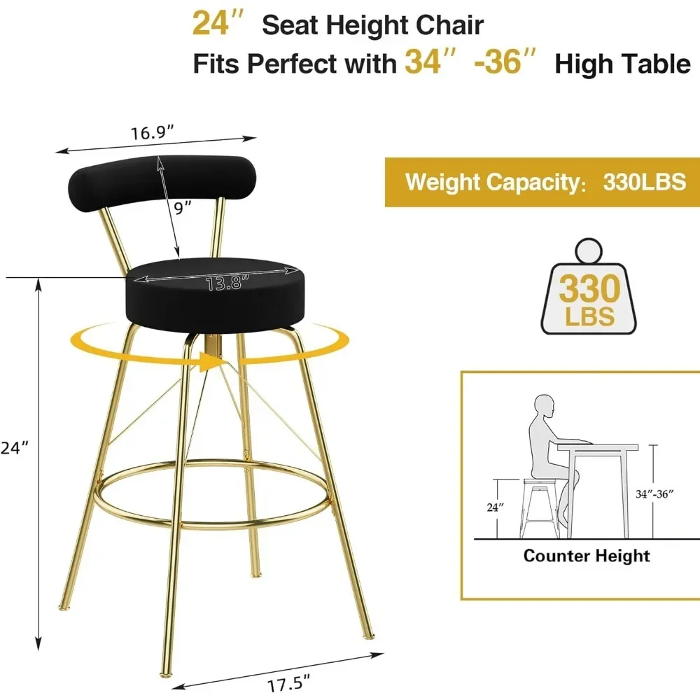 Barhocker-Set, 2er-Set, drehbare Theken-Barhocker mit Rückenlehne, moderner Samt-Barhocker, Kücheninsel, Barstuhl