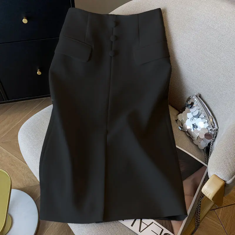 女性のスリムな気質バッグヒップスプリットスカートオフィスレディハイウエストインテージストレートペンシルスカート Mujer 436P 秋の新ファッション