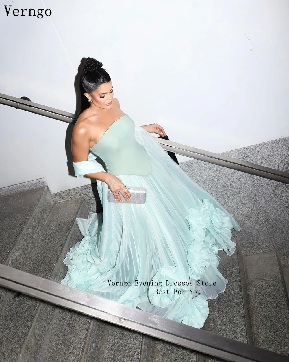 Verngo Light Blue Luxury Evening Dress Strapless A Line Arabic Prom Party Dresses Simple Elegant Formal Prom Gowns فساتين سهر