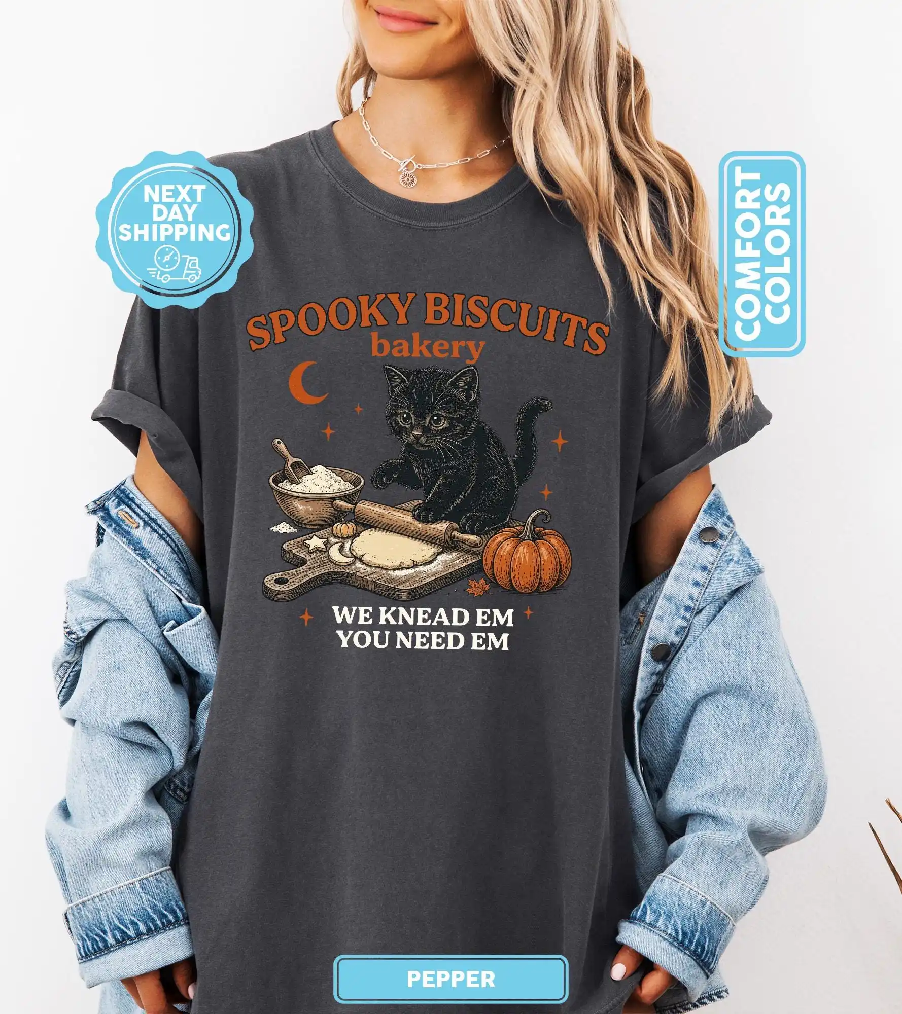 Kitty Biscuits Shirt, Spooky Season Tee, Black Cat Halloween Fall Tshirt, Vintage Baking Pumpkin T-Shirt, Cat Lover Gift