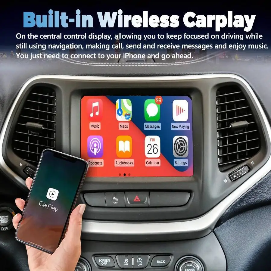 لسيارة جيب شيروكي 2014-2021 ستيريو نظام تحديد المواقع Carplay سيارة 8.4 بوصة أندرويد 15 شاشة مشغل فيديو الوسائط المتعددة Autoradio HeadUnit DSP 4G