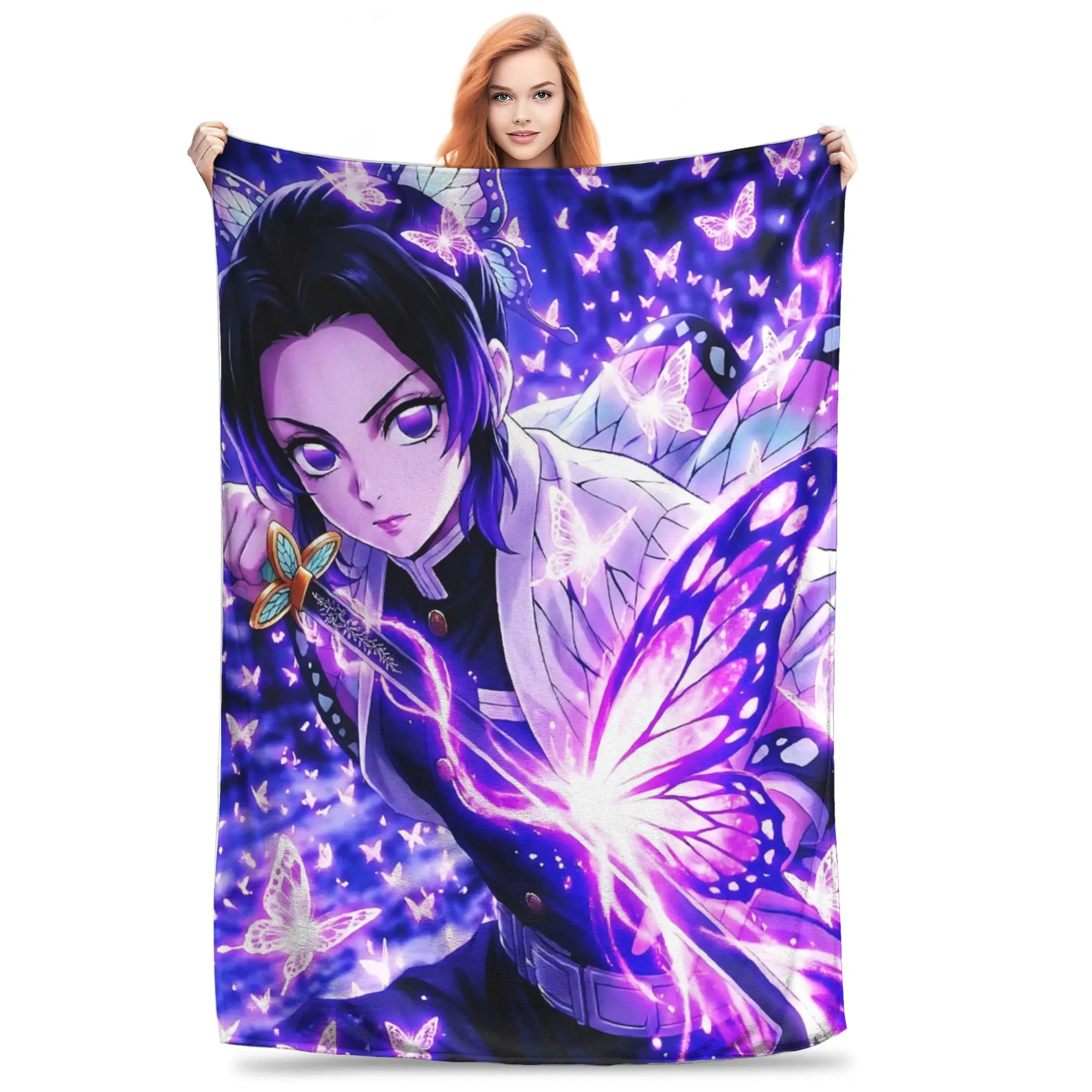 1PC Demon Slayers Anime Shinobu Kocho  Winter Blankets for Adults Bedding Home Interior Sofa Knee