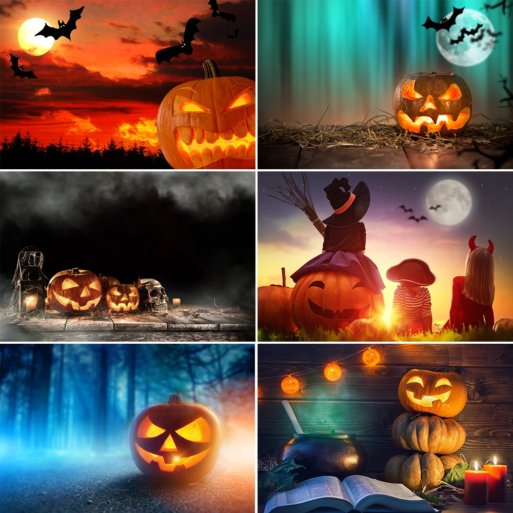 

Bonvvie Halloween Backdrop Forest Pumpkin Lantern Scene Children Family Shoot Photography Background Photocall For Photo Studio