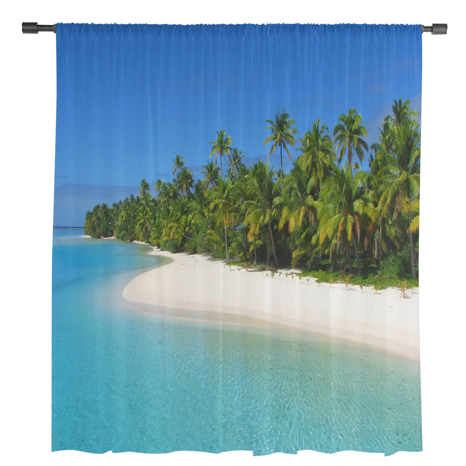 Tropical Island Ocean Beach Sheer Curtains for Living Room Bedroom Decoration Chiffon Tulle Voile Kitchen Window Curtain