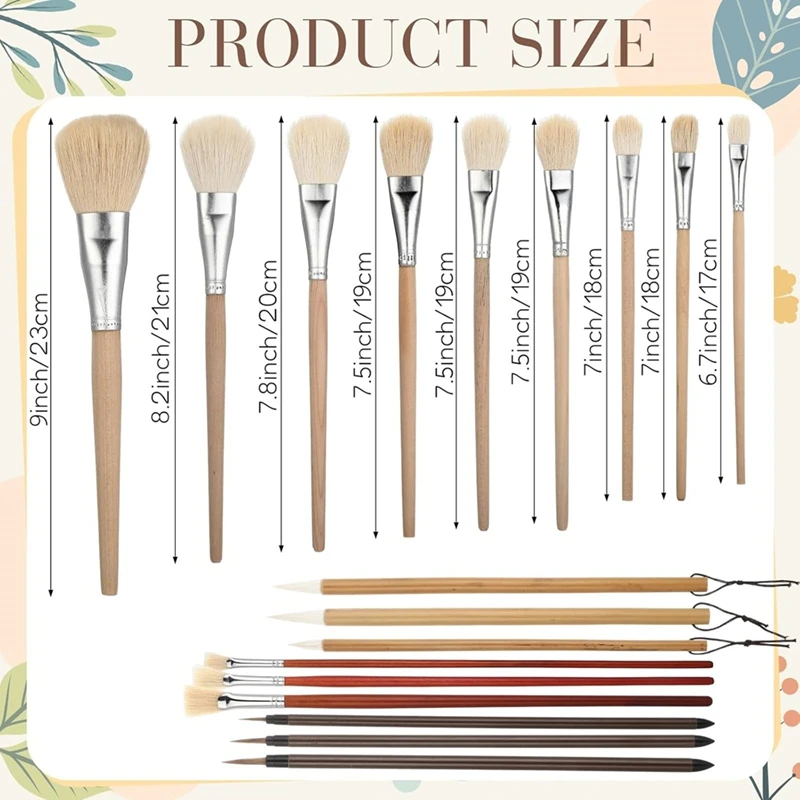 Super Sale 24 Pcs Pottery Brushes for Glazing, with Long Handle Different Shapes Wool Soft Bristle Paintbrush Tool for Pottery