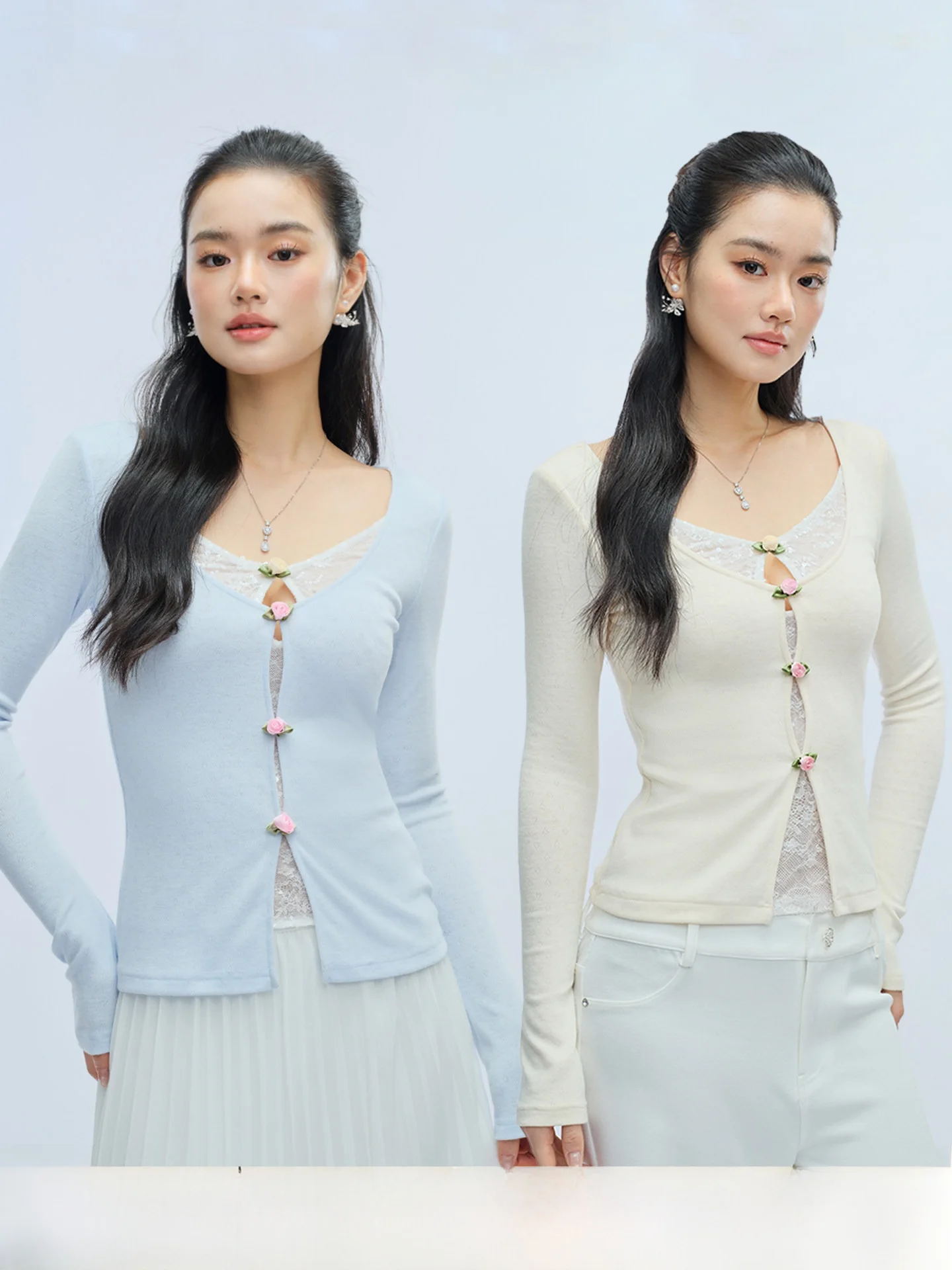

J Thsen Initial Bloom Hollow out Lace Knitted Top Sequin Flower Base irt Women's Soft Polyester Blend Long Sve Top