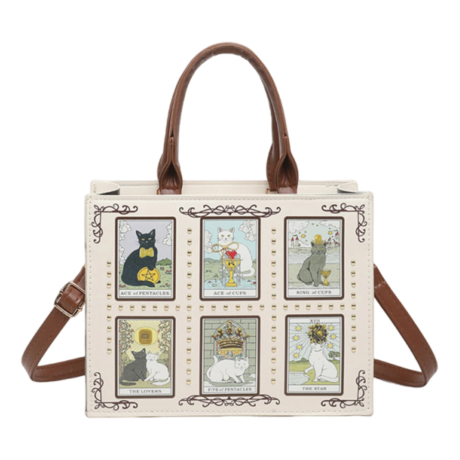 Quadratische Tragetasche für Damen mit verstellbarem Riemen, Umhängetasche aus PU-Leder mit Katzenmotiv und Reißverschluss, Handtasche für Pendler und Verabredungen – Detail 10