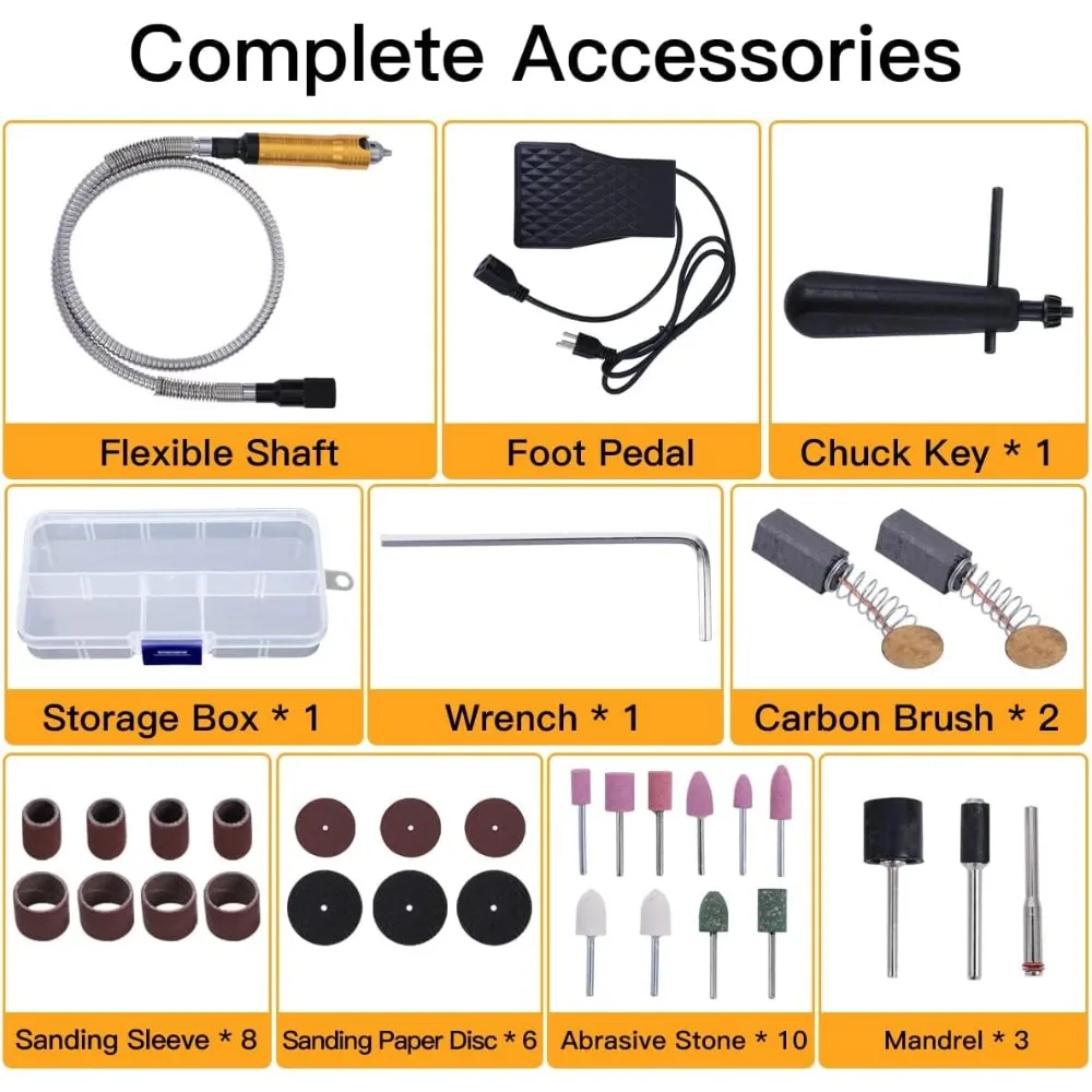 

High-Powered 800W Flex Shaft Rotary Tool with Foot Pedal Control and Metal Flexible Shaft Electric Hanging Grinder Carver