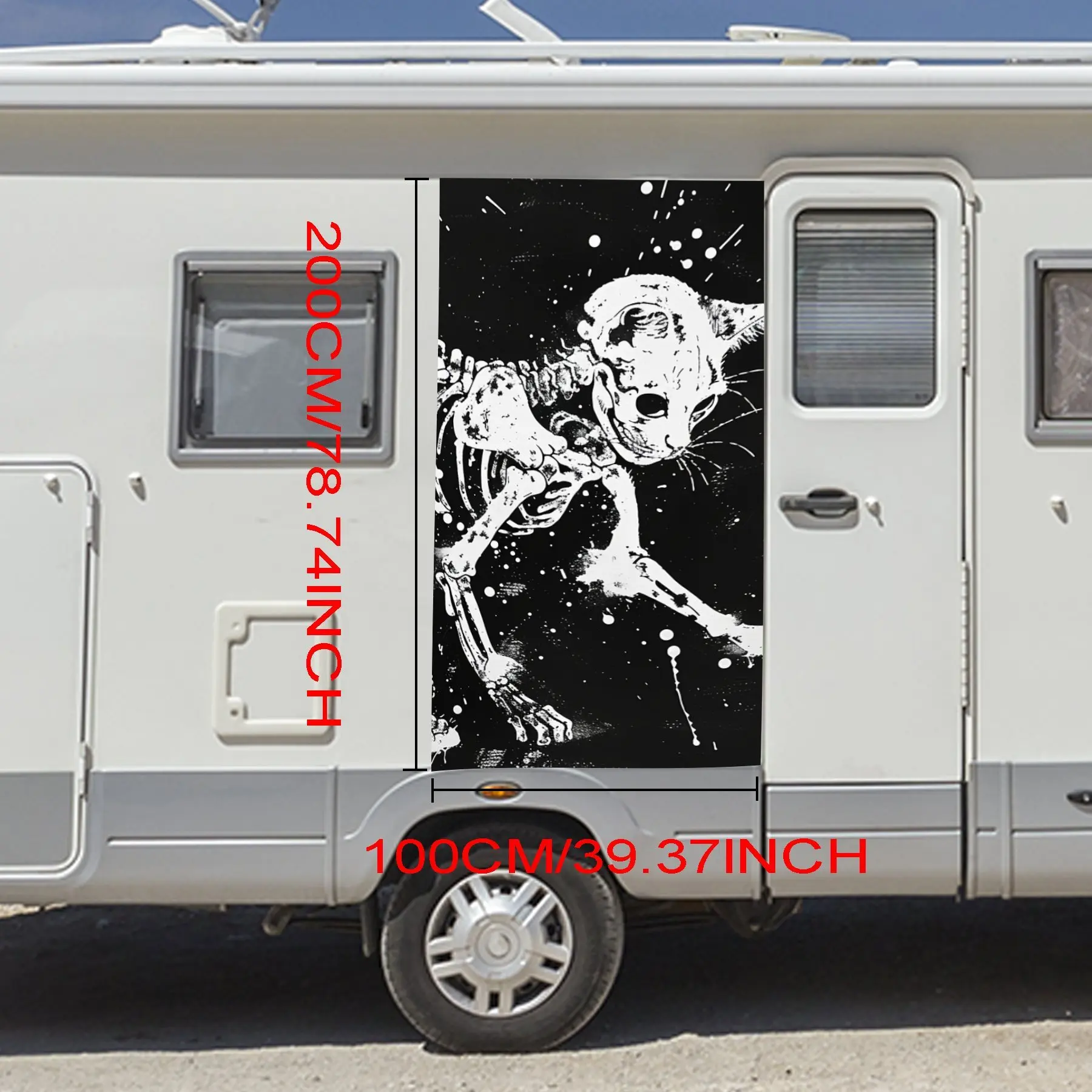 Black Cat Skull Art Motorhome Car Door Sticker PVC Self Waterproof Stick, Striking Auto Exterior Accessories Decor Protect Gift