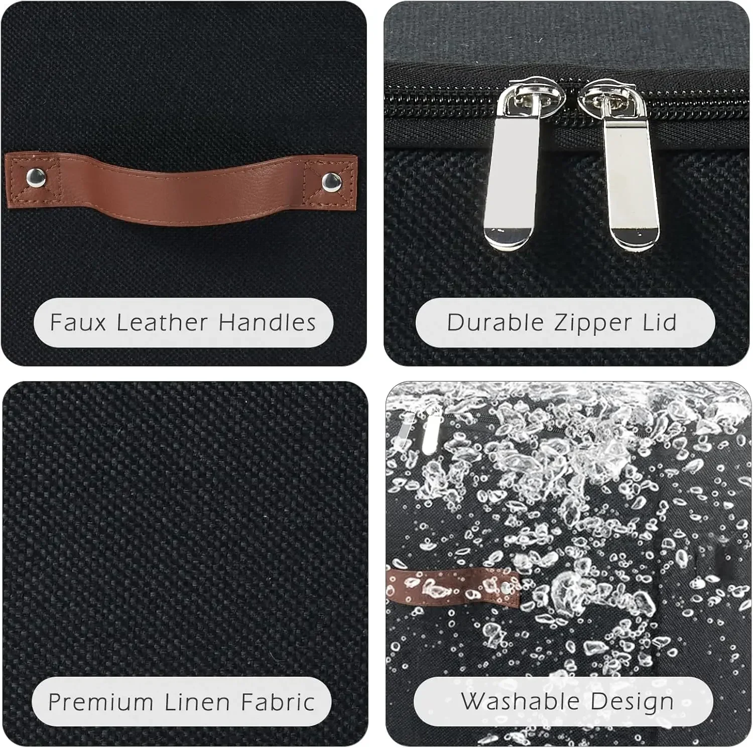 

Storage Bins with Zipper Lid Cotton Linen Fabric Lidded Storage Baskets Boxes Foldable Washable Closet Shelf Clothes