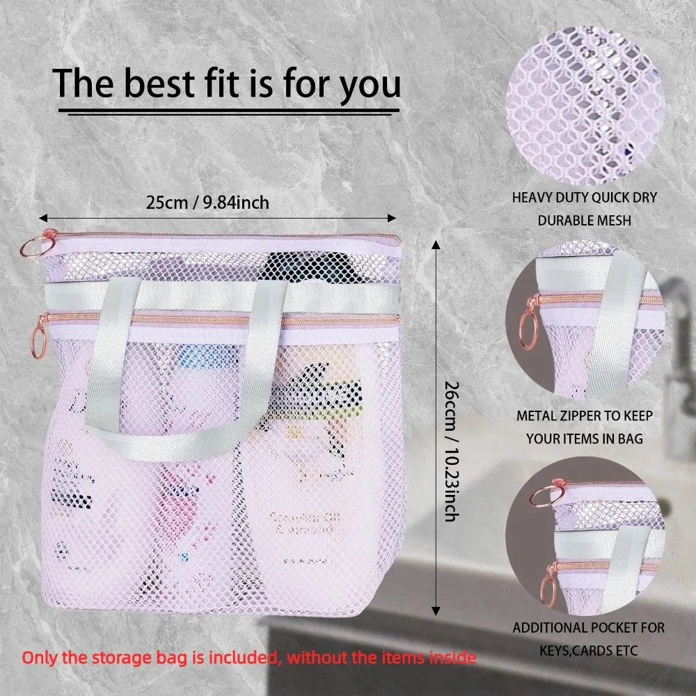 Tragbare Mesh-Strandtasche, durchsichtig, für Toilettenartikel, Organizer, Dusche, Kosmetiktasche, Aufbewahrungstasche, multifunktionaler Reise-Kulturbeutel, Schwimmen