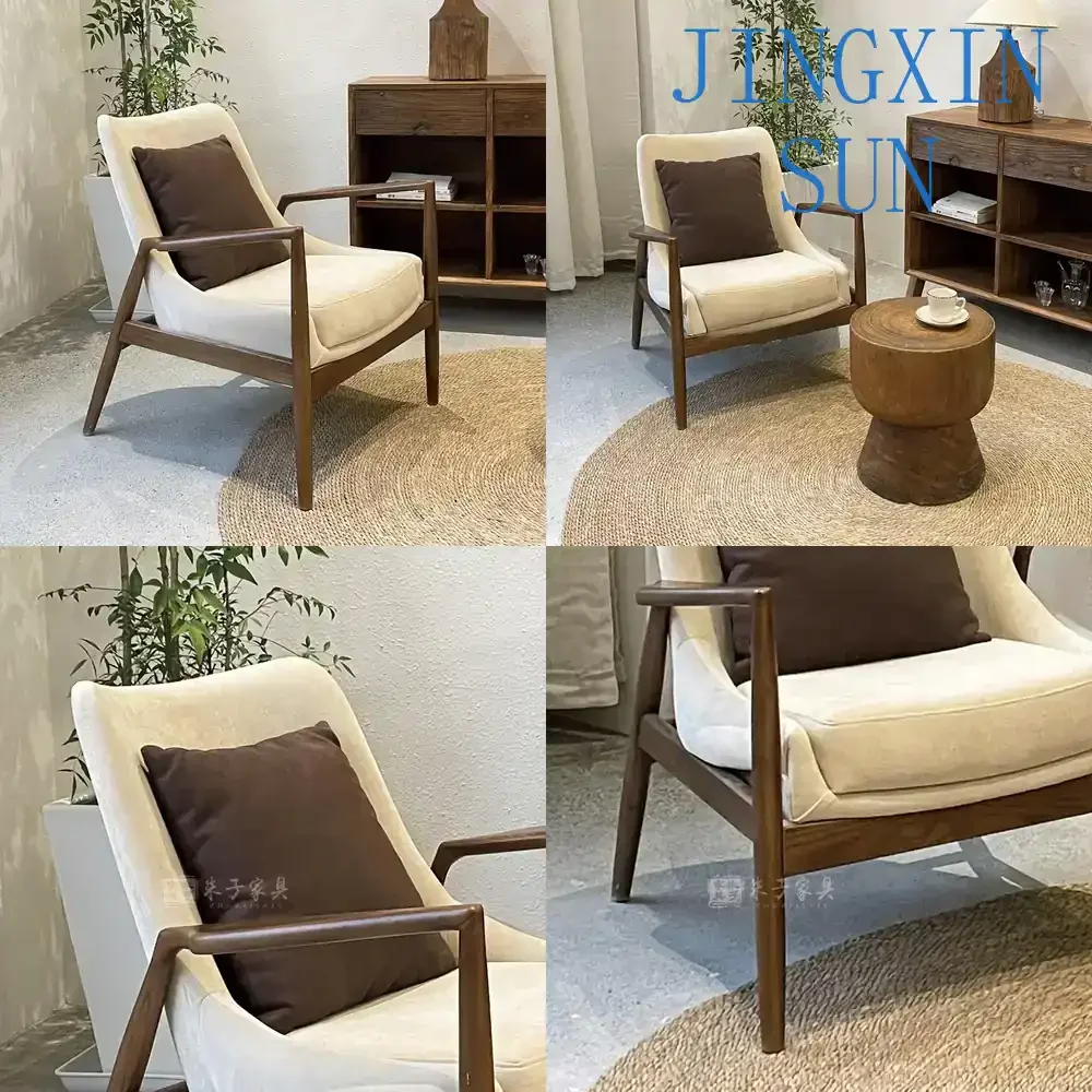 Leisure Sofa Chair for Living Room Solid Wood Single Back Armchair for Ash Wood Homestay Home Decor Comfortable Seating