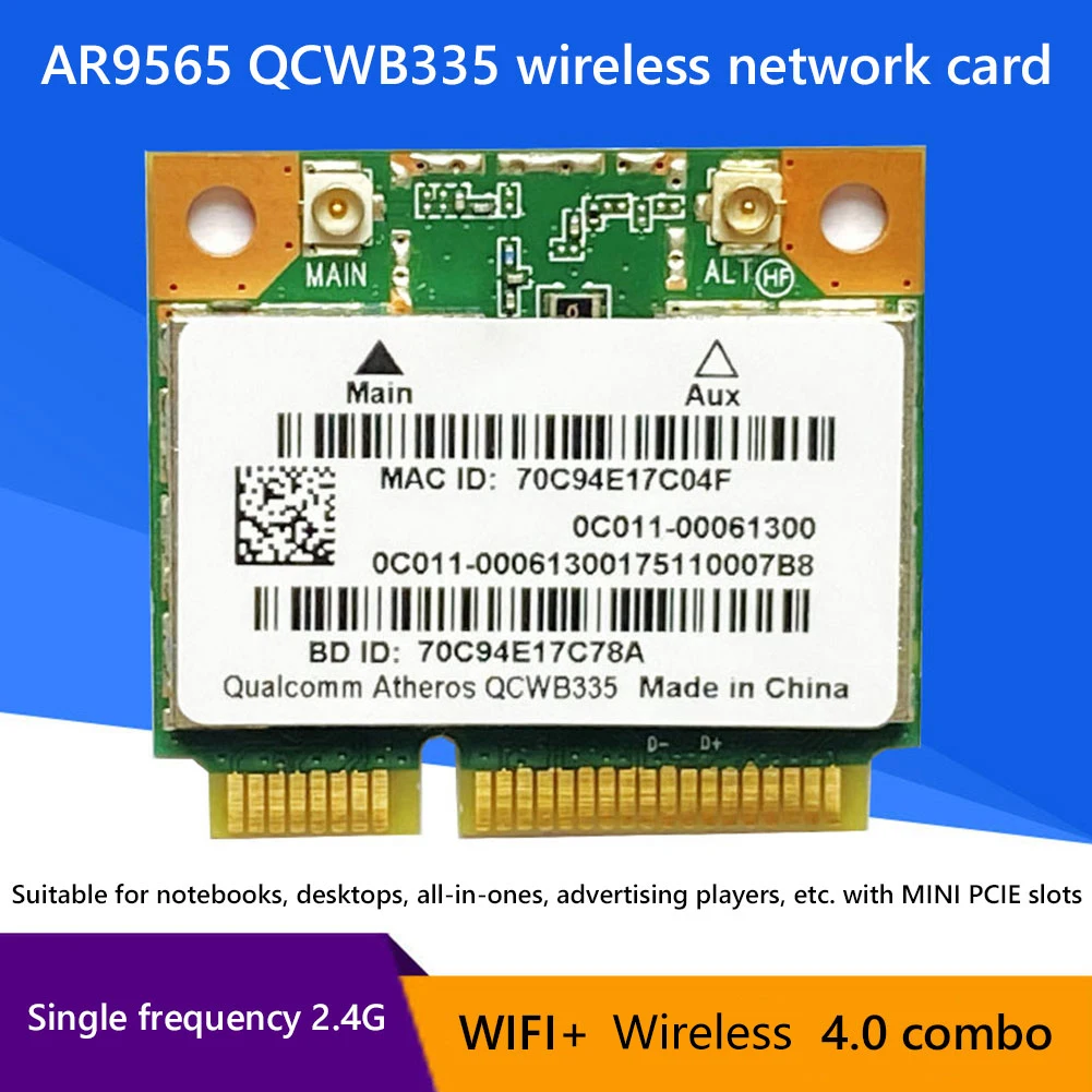 QCWB335 PCI-E WiFi carte réseau 802.11 B/G/N Bluetooth 4.0 PCI-E WiFi adaptateur réseau sans fil pour ordinateurs portables PC