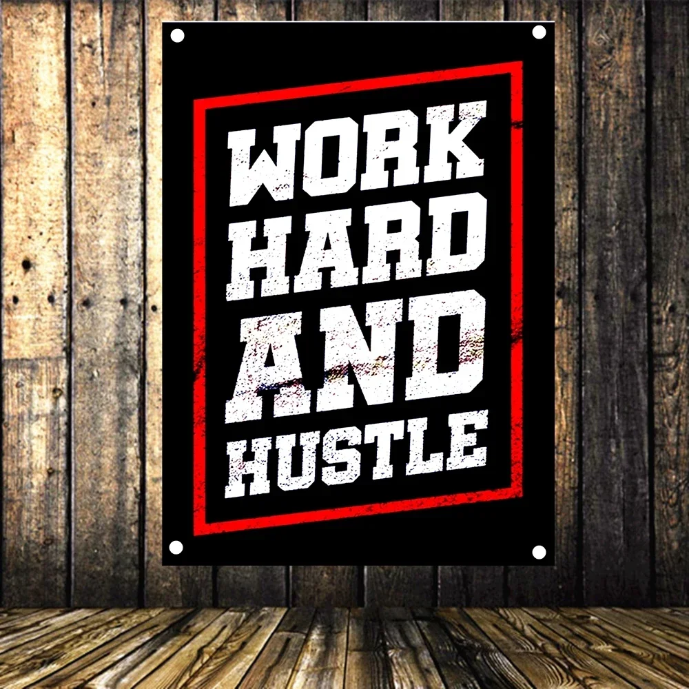 WORK HARD AND HUSTLE Motivational Workout Posters Exercise Banners Wall Art Flags Canvas Painting Tapestry Gym Wall Decoration