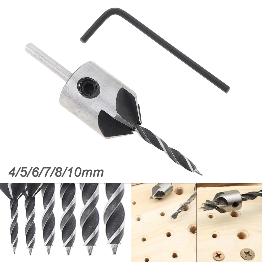 4-10mm Round Shank Countersink Drill Bit Flute Adjustable Tapered Bits for Wood with Allen Wrench Woodworking Drilling Tool