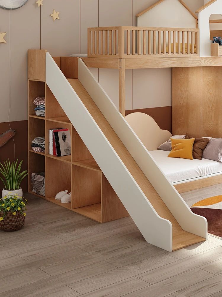 Factory Direct 2026 Solid Wood Kids Tree House Bunk Bed, Princess Castle Loft Bed with Slide & Ladder, Secret Base Bedroom