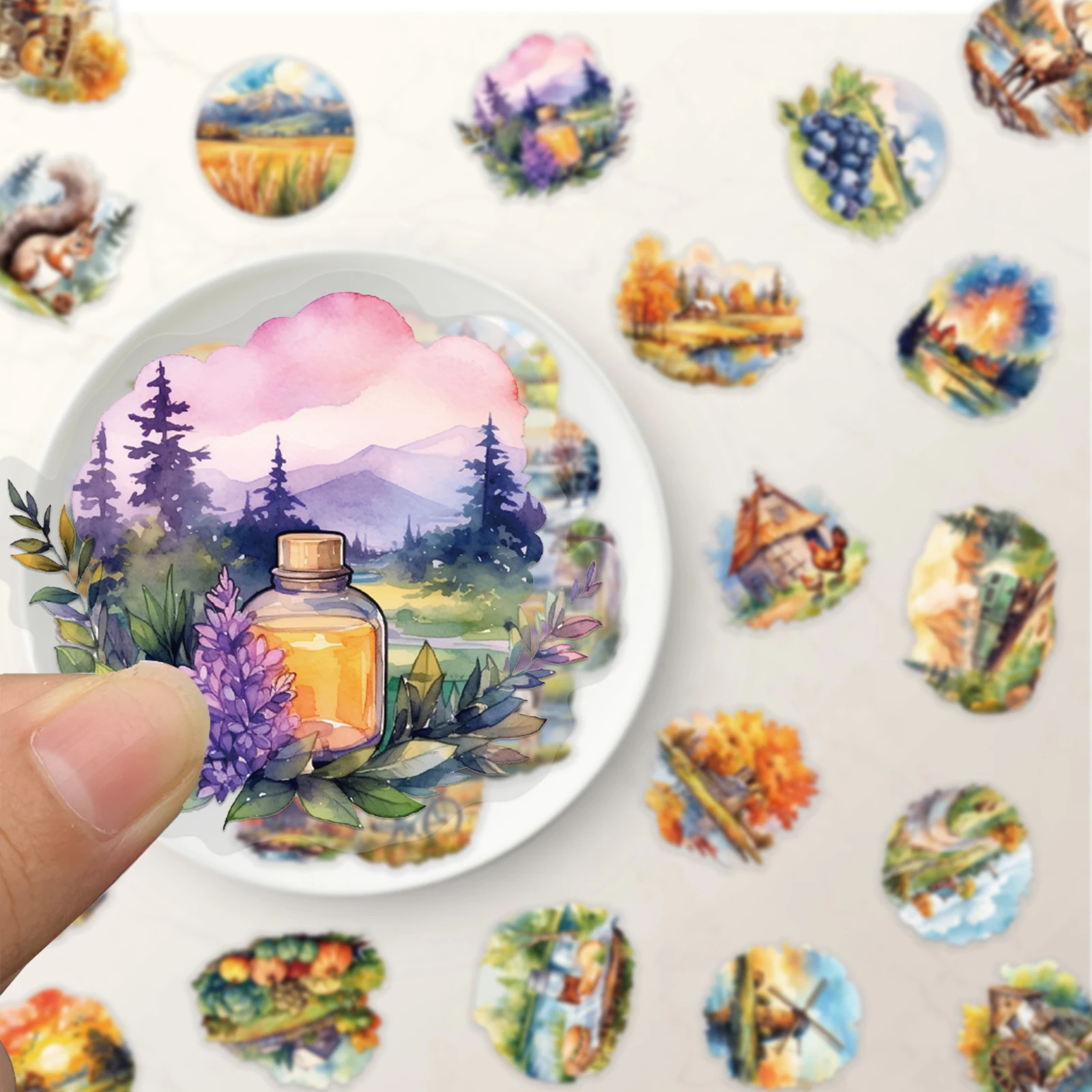 50PCS Rural Style Stickers Exquisite Transparent Stickers Hand Account Material Phone Case Laptop Luggage Waterproof Stickers