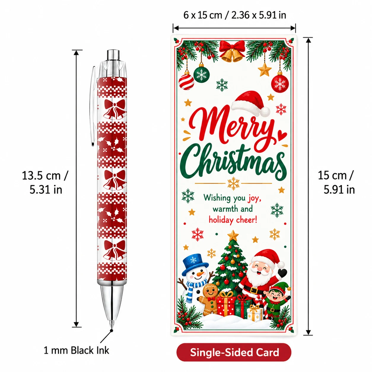 5/10 Sets Christmas Ballpoint Pen Gift Including Matching “Merry Christmas” Greeting Card Pen Gifts For Party Stocking Stuffers