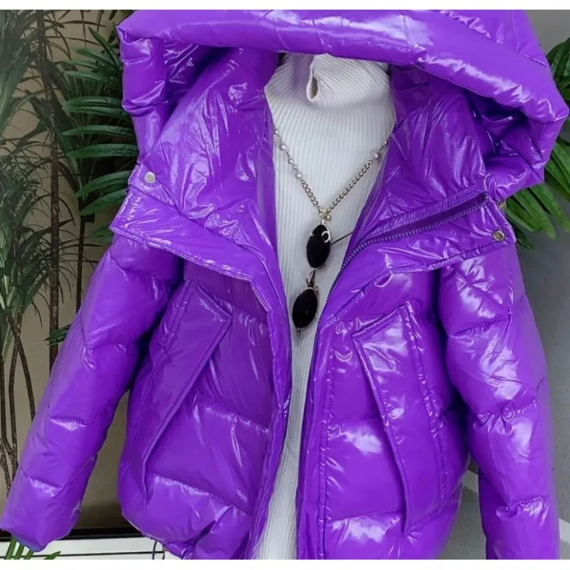 Glossy Leave-in Down Cotton Clothes Women's Winter New Korean Version Hooded Loose Short Fashion Versatile Cotton-padded Clothes