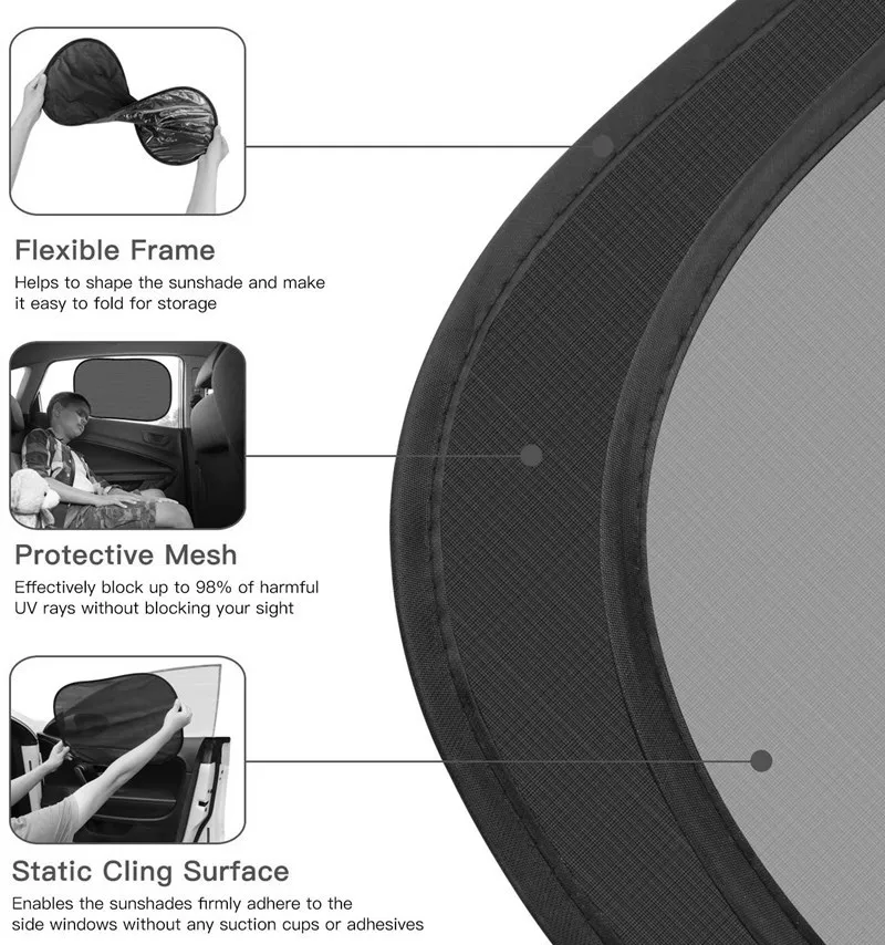 2 Stück Faltbarer Auto-Sonnenschutz UV-Schutz Auto-Vorhang Baby-Autofenster-Sonnenschutz Seitenfenster-Netz Sonnenblende Sommer-Schutzfolie – Detail 5