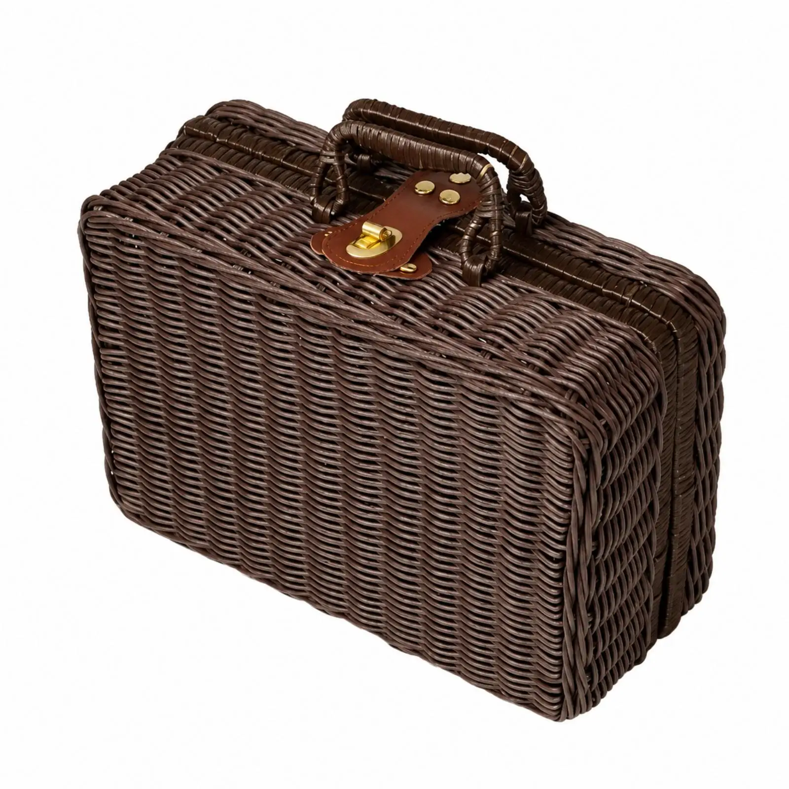 PP Wicker Storage Box with Hinged Lid Artisanal Rectangular Gift Box with Buckle Closure