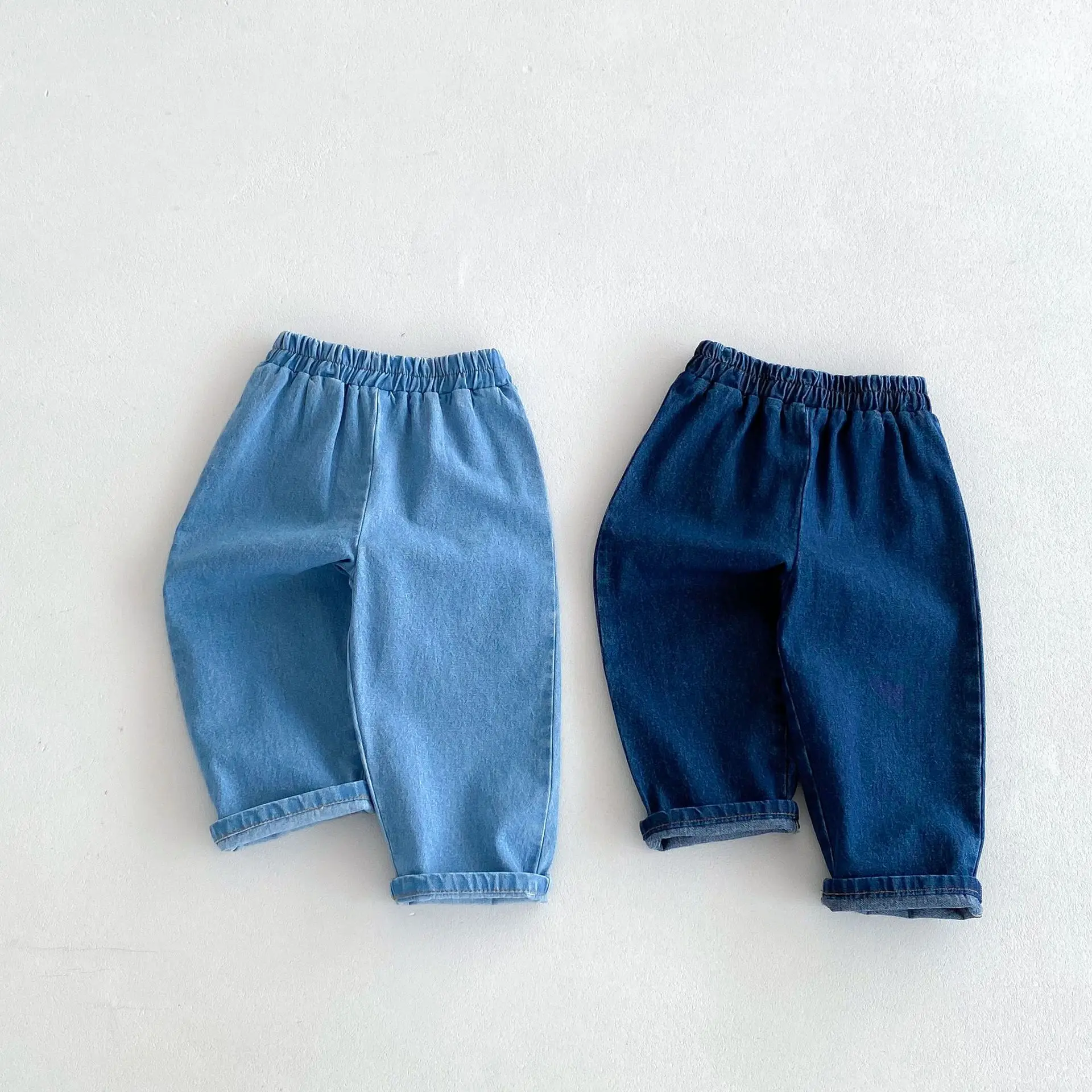 2024 Autumn New Children Loose Denim Trousers Solid Toddler Boys Loose Casual Pants Girls Fashion Versatile Jeans Kids Clothes