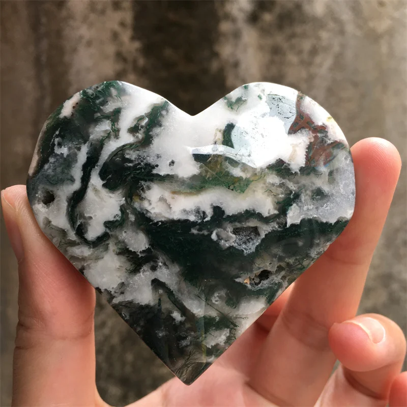 55-65mm Natural Green Moss Agate Carved Heart Healing Crystal Stone Hearts Reiki Energy Love For Aesthetic Room Decor