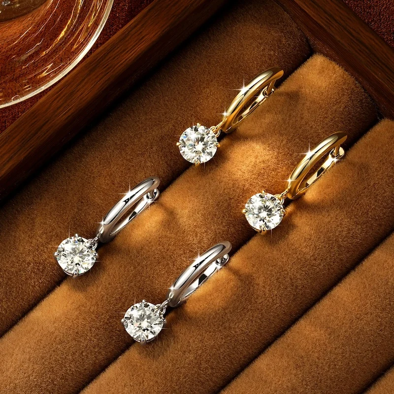 Rrjzz 6,5 mm Solitär-Moissanit-Diamant-Tropfenohrringe, hypoallergen, zierliche Hängeohrringe für Frauen, 1 Karat, Schmuckgeschenke – Detail 10