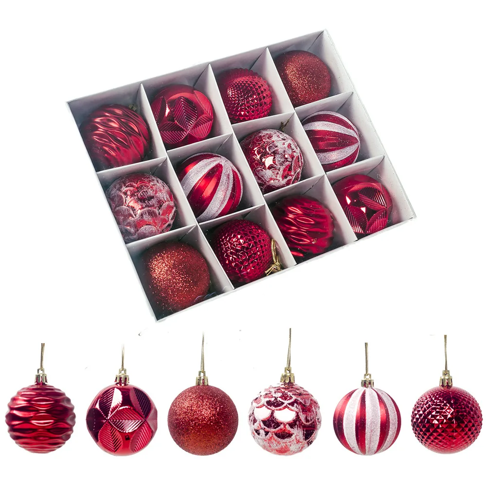

12pcs/set Christmas Pine Tree Ornament 6cm Christmas Tree Hanging Ball Pendant Red Green Gold Ball Ornaments New Year Decoration