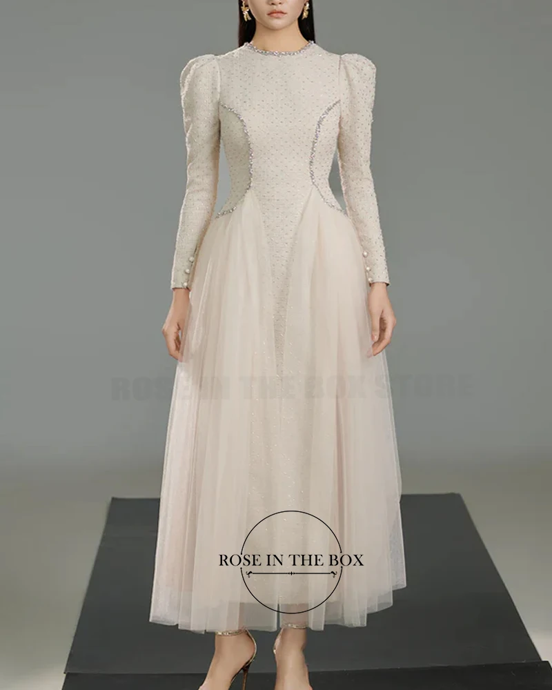 

ROSEINTHEBOX Puffy Shoulder Long Sleeve Evening Dresses Women 2025 A-line Ankle-length Prom Dress for Party Formal Gown Customiz