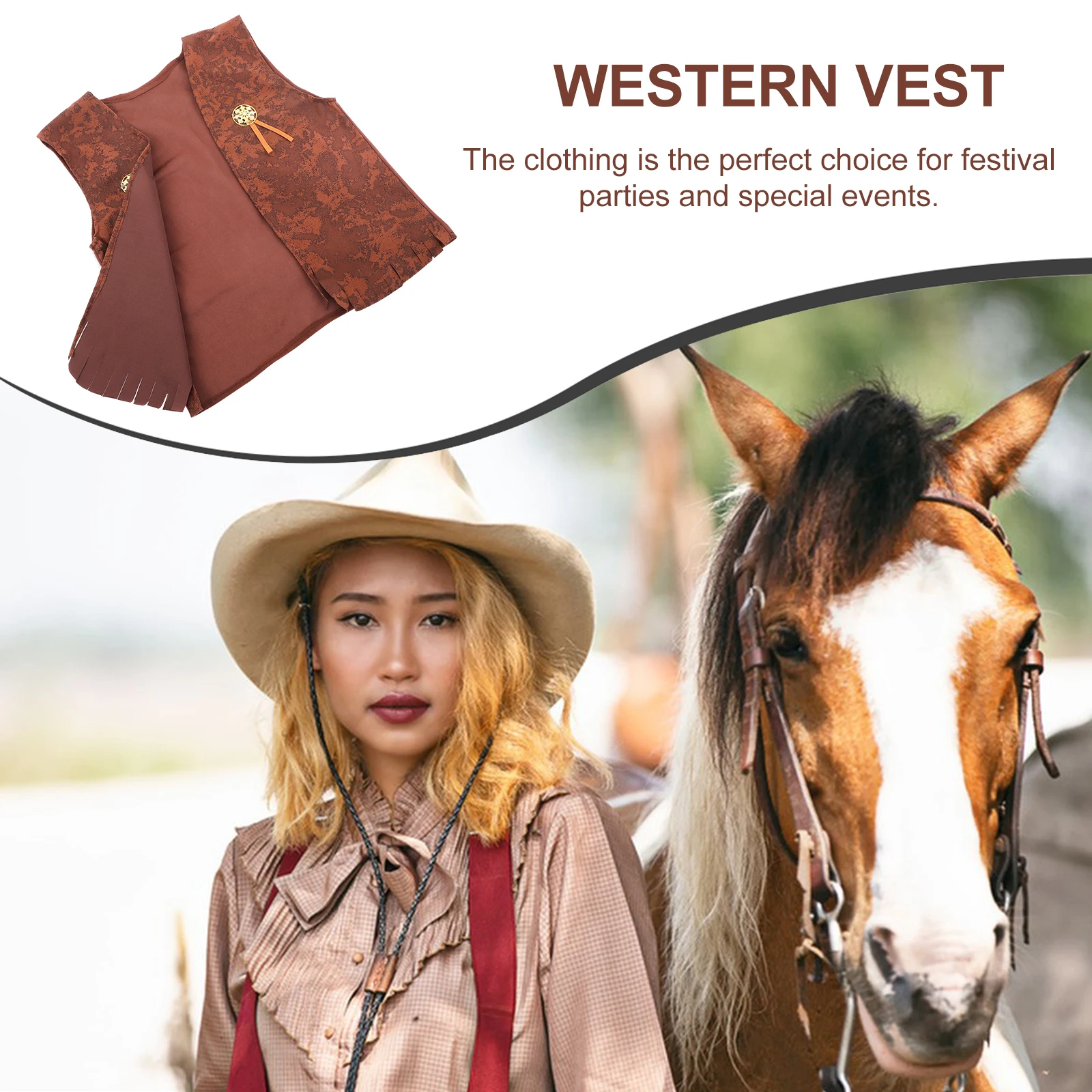 

1pc Western Theme Kids Vest Costume Party Outfit Halloween Carnival Role Play Fancy Dress Children Unisex Cosplay Clothes Wild