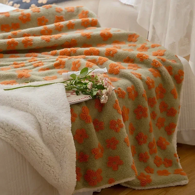 Autumn and Winter Vintage Flowers Literature and Art Jacquard Cashmere Warm Blanket Bedroom Sofa Blanket Dormitory Thickened