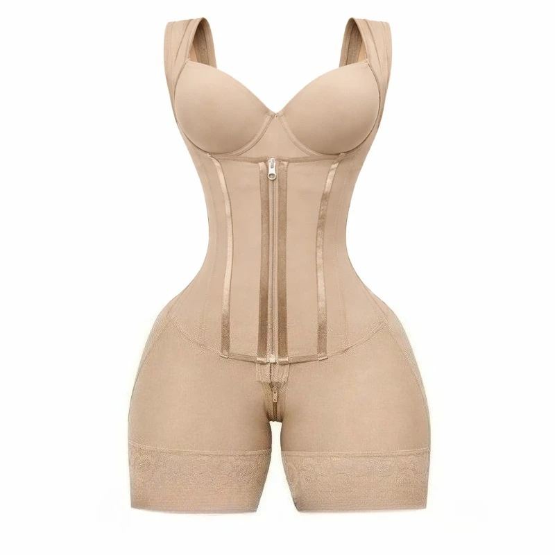 

Послеродовое корректирующее белье: утягивающий боди-корсет Fajas Colombianas с 9 косточками, для контроля живота, с молнией и открытым шаговым швом