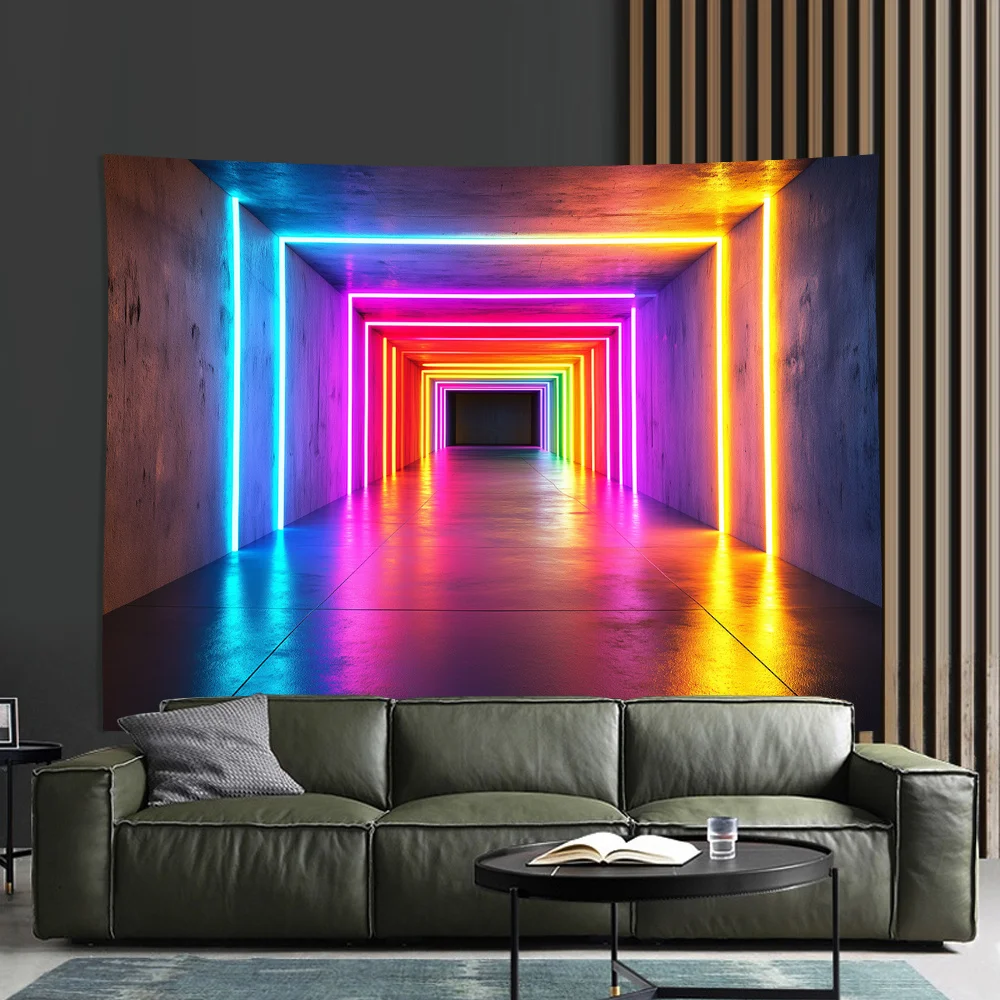 Neon Tunnel Theme Digital printing polyester wall hanging tapestry decorative Living room bedrooms Office background gift