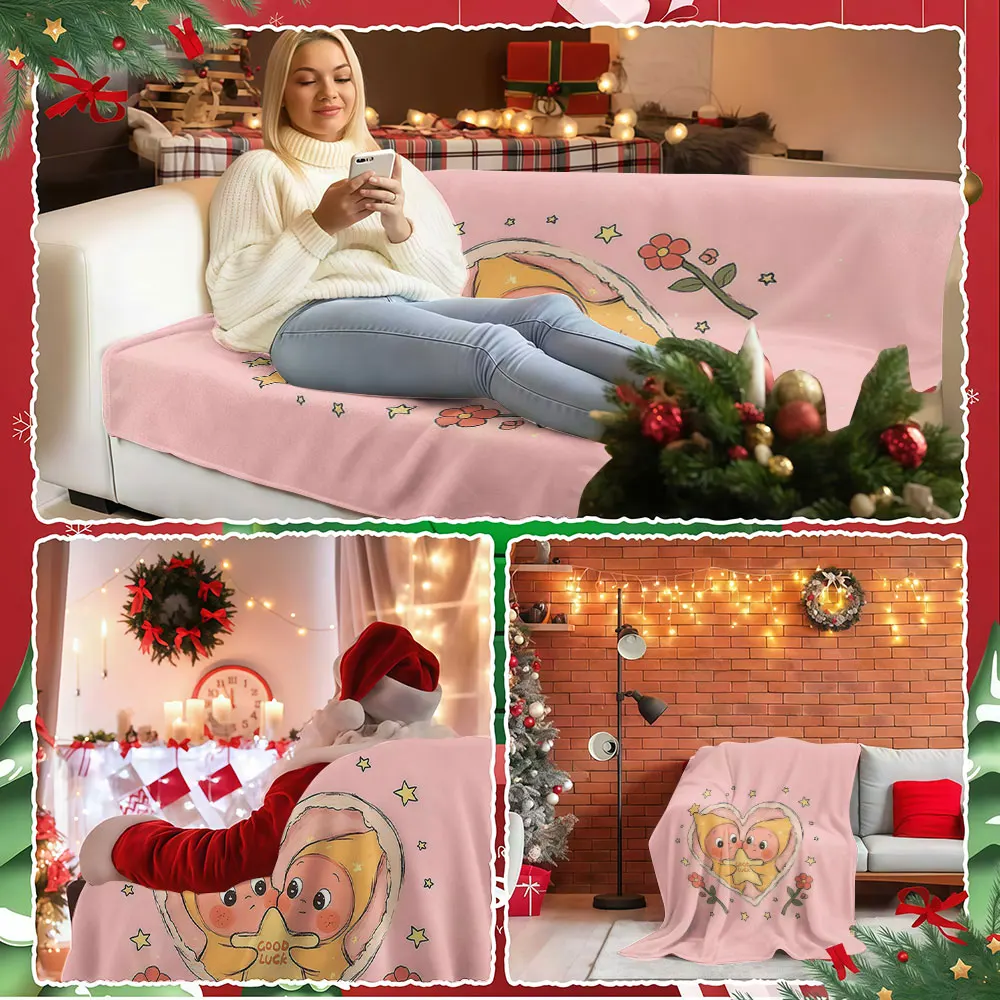 Good Luck Cherub Winter Summer Flannel Blanket Throw Fleece Soft Fuzzy Plush Cozy Fleece Blankets for Sofa Ideal Gifts