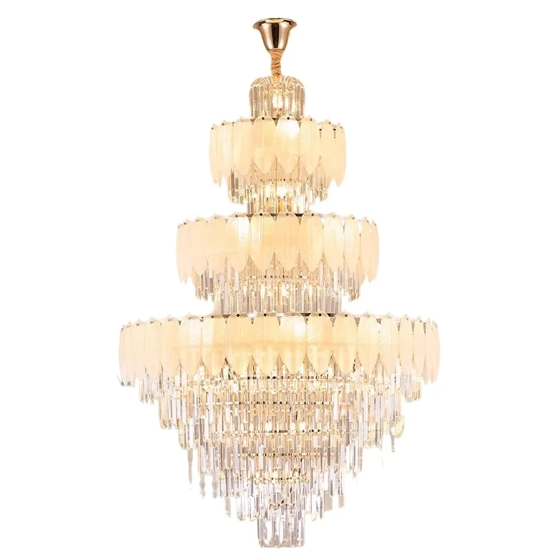 

High-end new duplex floor chandelier, modern light luxury hollow building middle floor hall empty luxury crystal villa